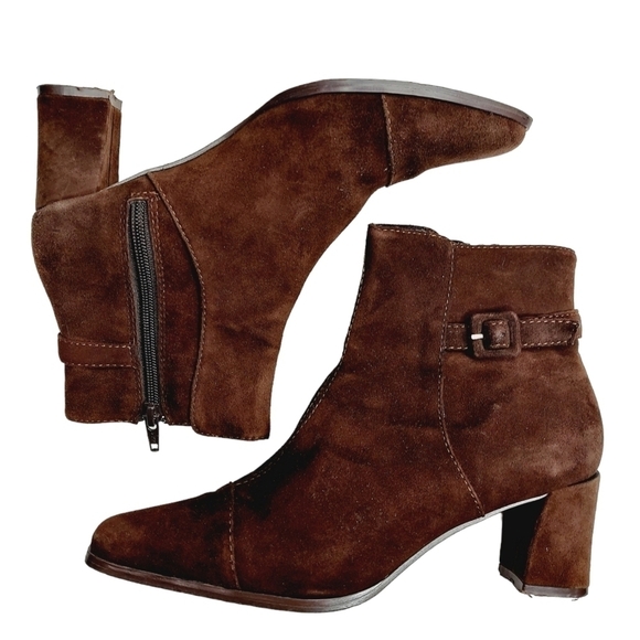 Coldwater Creek Brown Suede Leather boots size 6 Booties Square Toe Block Heel - Picture 1 of 10